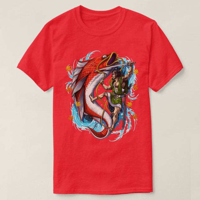 T-shirt Japonais Poisson en carpe Samurai Guerrier Folklor (Design devant)