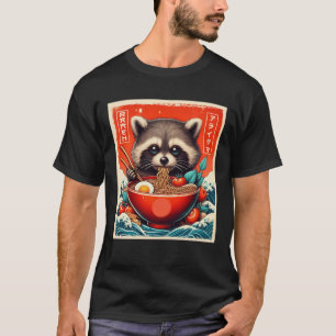 T-shirt Japonais Raccoon manger Ramen Kawaii Noodle Bowl W