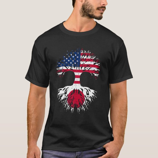 T-shirt Japonais Racines American Grotte Tree USA Drapeau  (Devant)