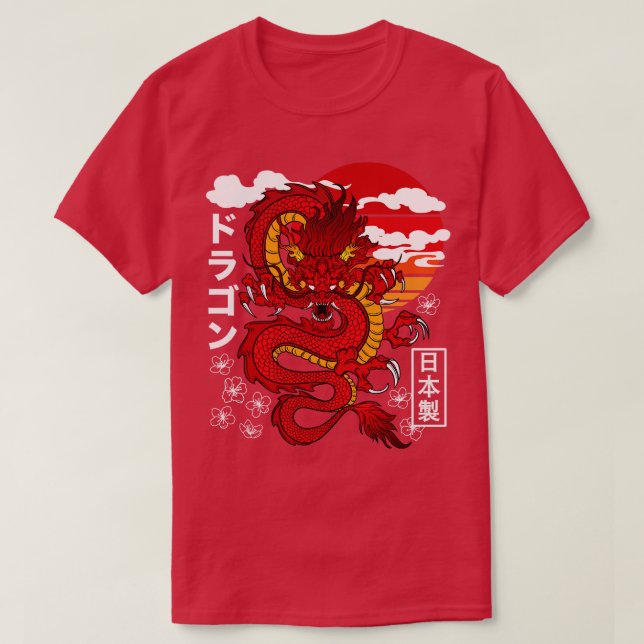 T-shirt Japonais Red Dragon Asiatique tatouage inspiré Ret (Design devant)
