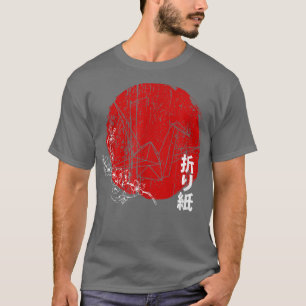 T-shirt Japonais Red Sun Origami Papier Bird & Sakura Cher