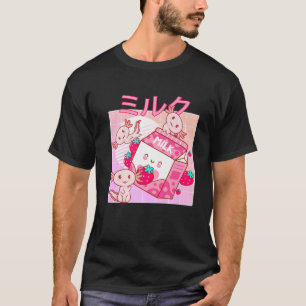 T-shirt Japonais Retro Anime Kawaii Axolotl fraise Mil