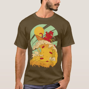 T-shirt Japonais Rétro Samurai Chat Grande vague de pizza 