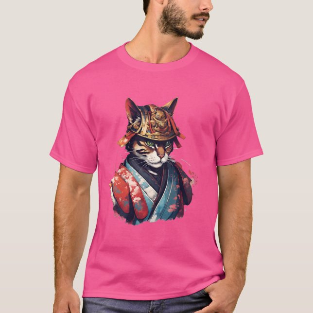 T-Shirt japonais rétro Samurai Chat Warrior (Devant)