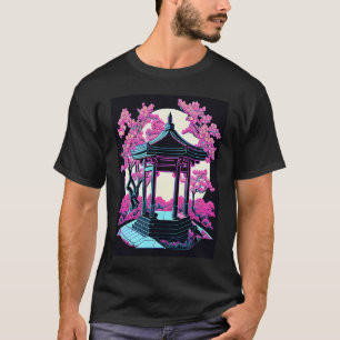 T-shirt Japonais rose cerisier fleurs Lune nocturne s