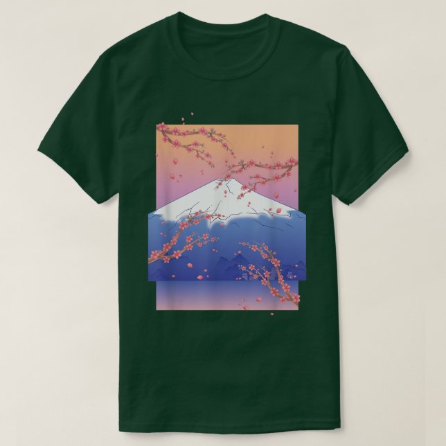 T-shirt Japonais rose Sakura Mountain Joli Flower Cherry (Design devant)