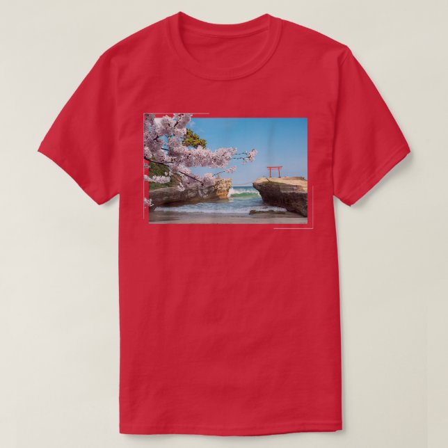 T-shirt japonais Sakura Cherry Blossom Tree Beach (Design devant)