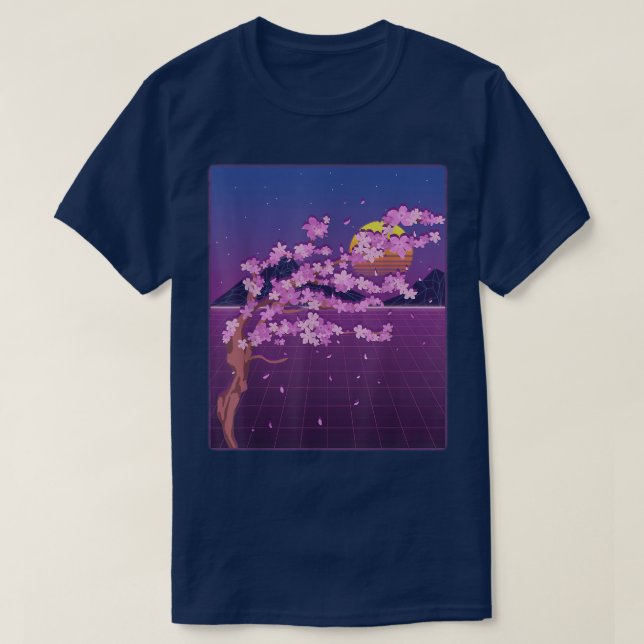 T-shirt Japonais Sakura Fleur Sunset Vaporwave Cerry Blo (Design devant)