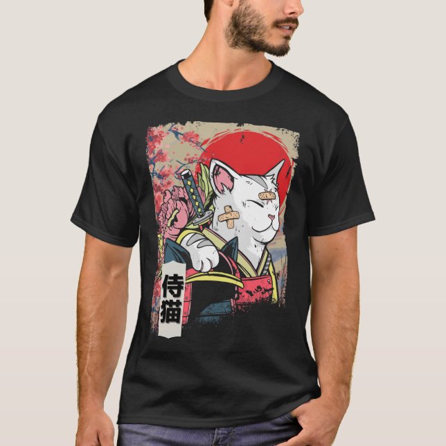 T-shirt Japonais Samurai Chat Guerrier Japon Ninja Kitten (Devant)