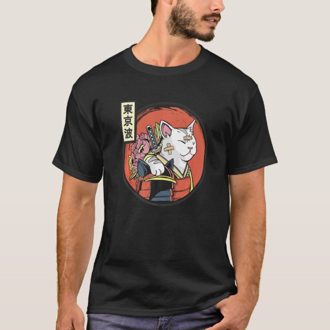 T-shirt Japonais Samurai Chat Japon Aesthétique Drapeau So (Devant)