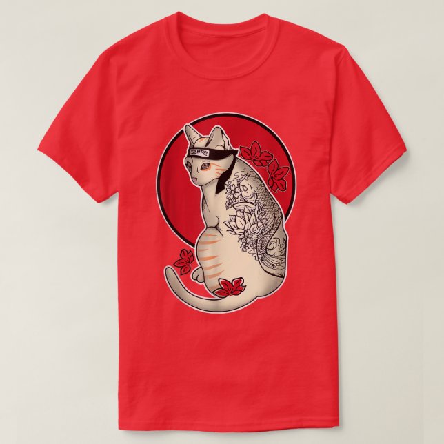 T-shirt Japonais Samurai Chat Tattoo Ninja Chat Kawaii T-S (Design devant)
