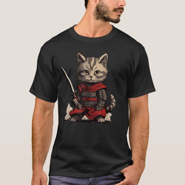 T-shirt Japonais Samurai Cool de chat Ninja Chat Warrier (Devant)