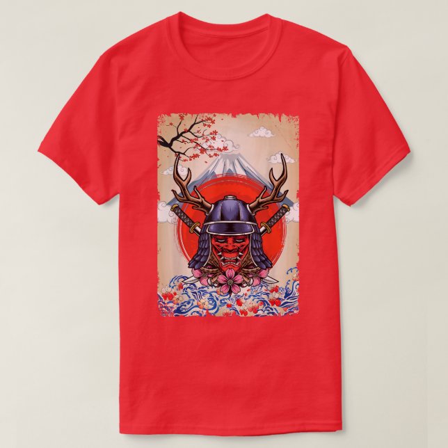 T-shirt Japonais Samurai Demon Cherry Blossom (Design devant)