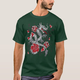 T-shirt Japonais Samurai Dragon Retro Figure avec animal d