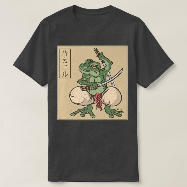 T-shirt Japonais Samurai Frog Warrier Bushido Code Katana (Design devant)