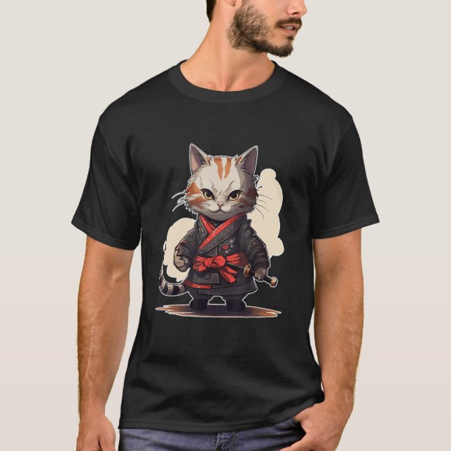T-shirt Japonais Samurai Kitty Swordplay (Devant)