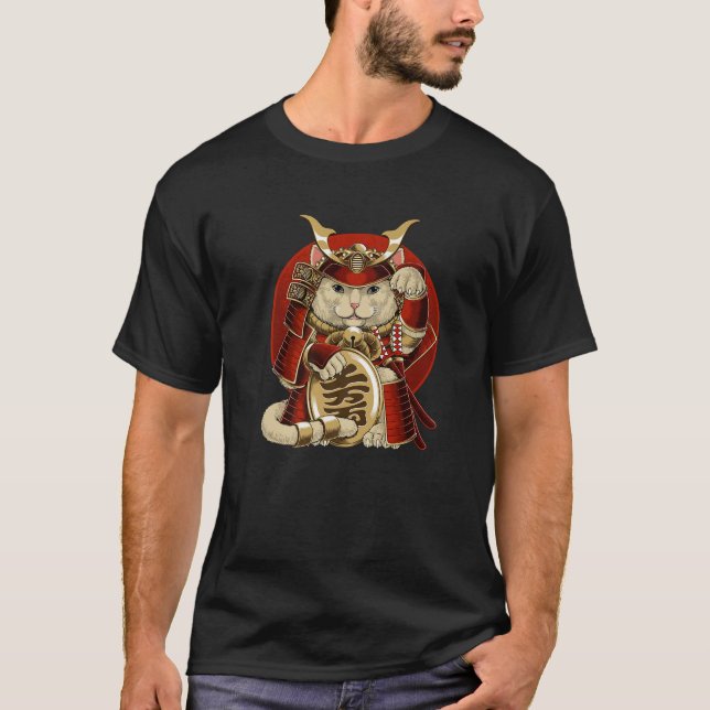 T-shirt Japonais Samurai Maneki Neko Chat Bushido esthétiq (Devant)