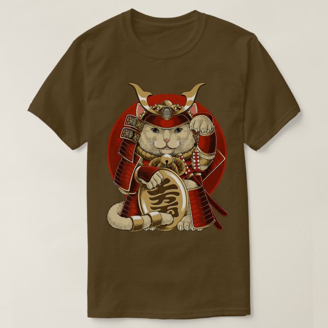T-shirt Japonais Samurai Maneki Neko Chat Bushido esthétiq (Design devant)