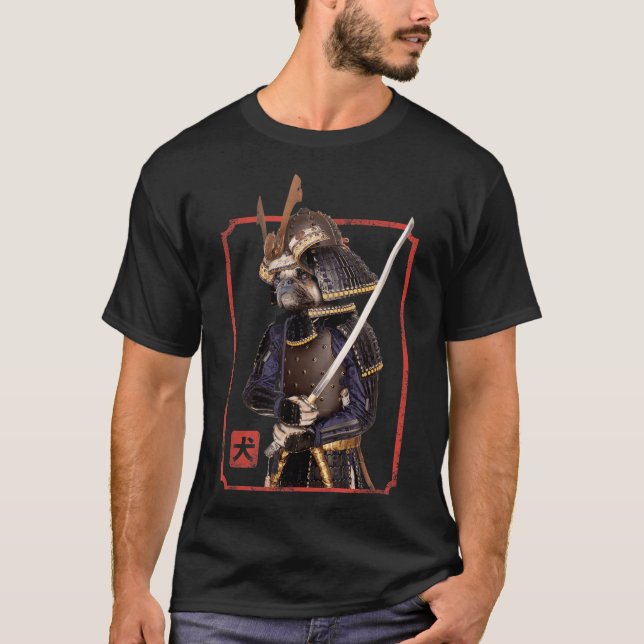 T-shirt Japonais Samurai Ninja Carlin Amoureux des chiens  (Devant)