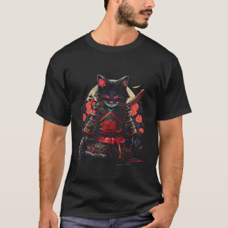 T-shirt Japonais Samurai Ninja Cat Kawaii Tattoo Graphique