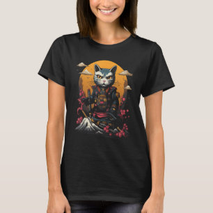 T-shirt Japonais Samurai Ninja Cat Retro Tattoo Graphique