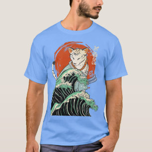 T-shirt Japonais Samurai Ninja Chat La grande vague Kanaga