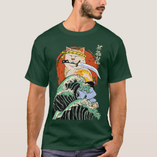 T-shirt Japonais Samurai Ninja Chat La grande vague Kanaga