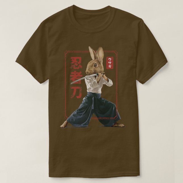 T-shirt Japonais Samurai Ninja Lapin Lapin Kawaii Tattoo (Design devant)