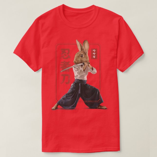 T-shirt Japonais Samurai Ninja Lapin Lapin Kawaii Tattoo  (Design devant)
