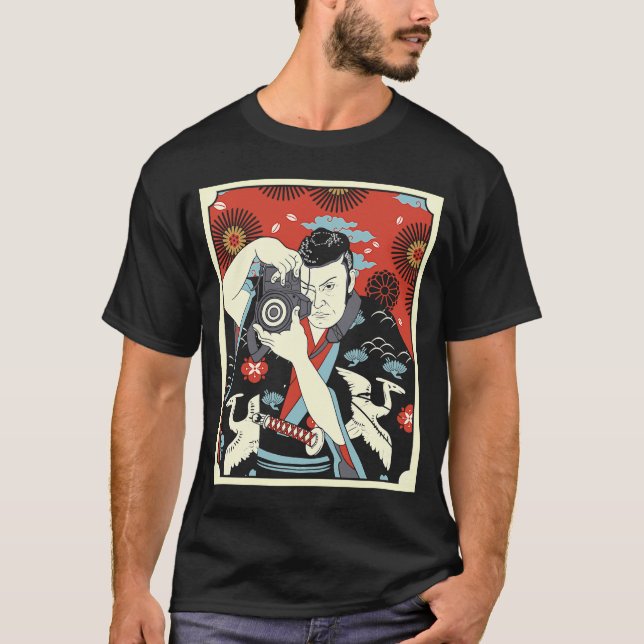 T-shirt Japonais Samurai photographe guerrier Caméra Katan (Devant)