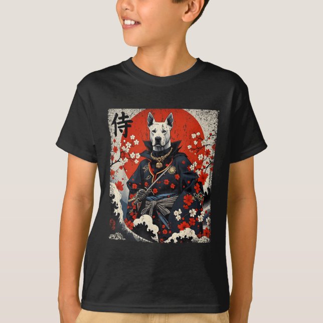 T-shirt Japonais Samurai Pitbull Tattoo Kawaii Ukiyo-e Nin (Devant)