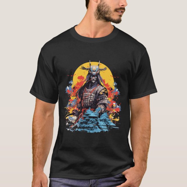 T-shirt Japonais Samurai Portrait Guerrier Tradition Art (Devant)