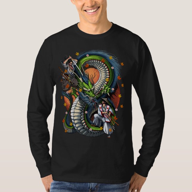 T-shirt Japonais Samurai vs Dragon (Devant)
