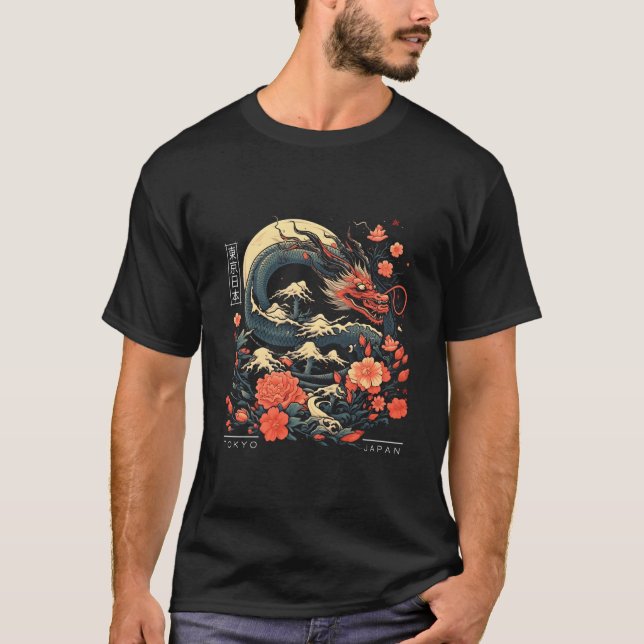 T-shirt Japonais Tokyo Dragon Asiatique Tatouage 80Â€™S St (Devant)