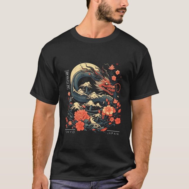 T-shirt Japonais Tokyo Dragon Asiatique Tatouage 80Â€™S St (Devant)