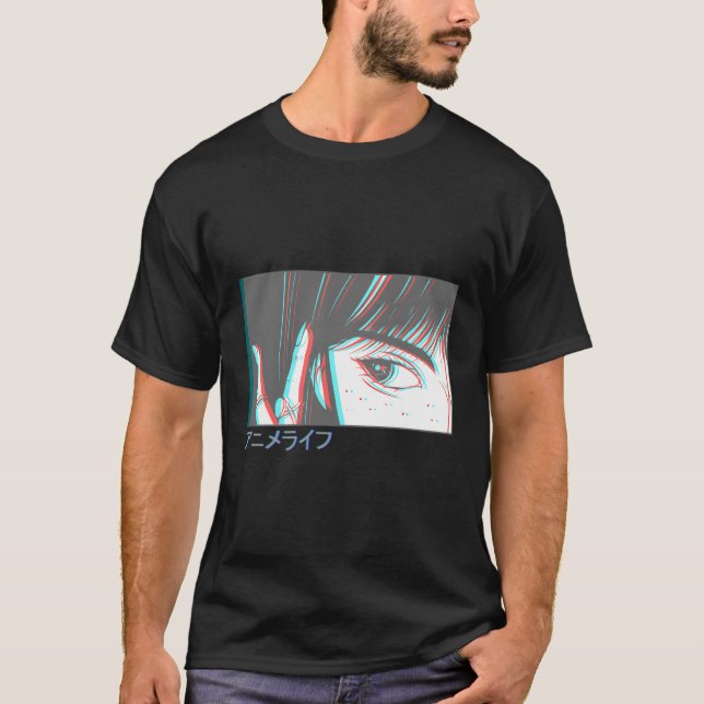 T-shirt Japonais Vaporwave Anime Eyes Aesthétique Glitch H (Devant)