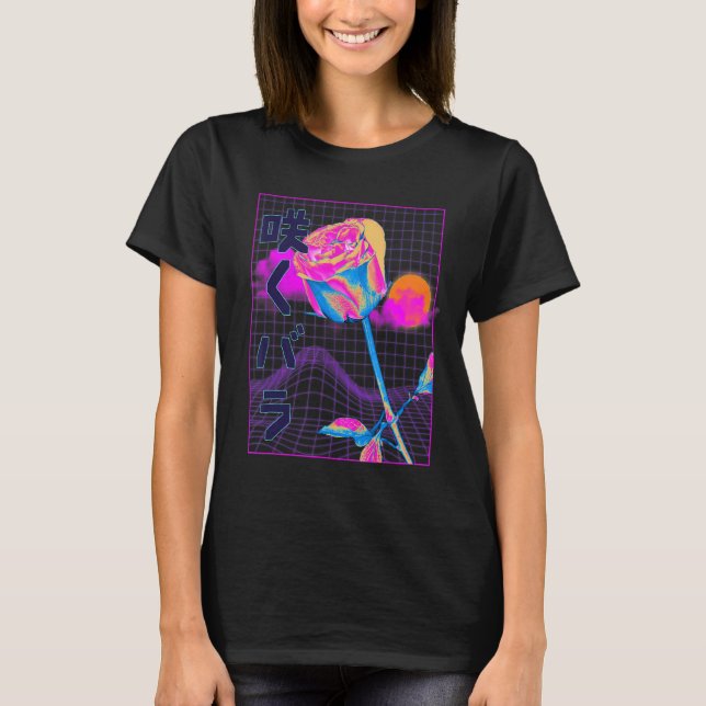 T-shirt Japonais Vaporwave esthétique Rose rouge Plante (Devant)