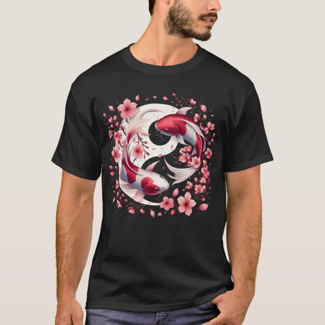 T-shirt Japonais Yin Yang Nishikigoi Poisson Carp Nishikig (Devant)