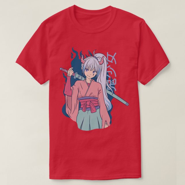 T-shirt Japonaise Anime Demon Samurai Ninja Girl Katana Sw (Design devant)