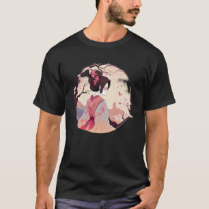 T-shirt Japonaise Geisha fille avec chute fleurs de cerisi