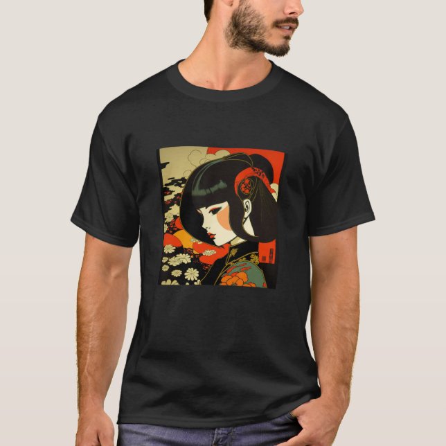 T-shirt Japonaise Geisha Samurai Retro Vintage Kimon (Devant)