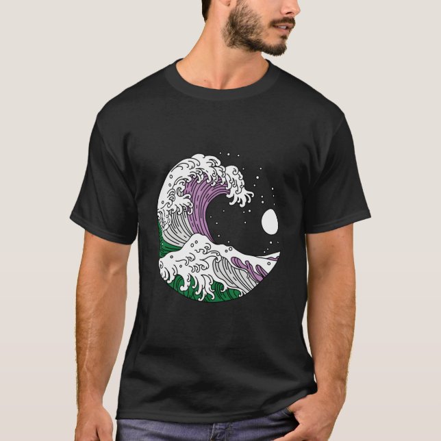T-shirt Japonaise Great Wave Genderqueer Pride Genre Queer (Devant)