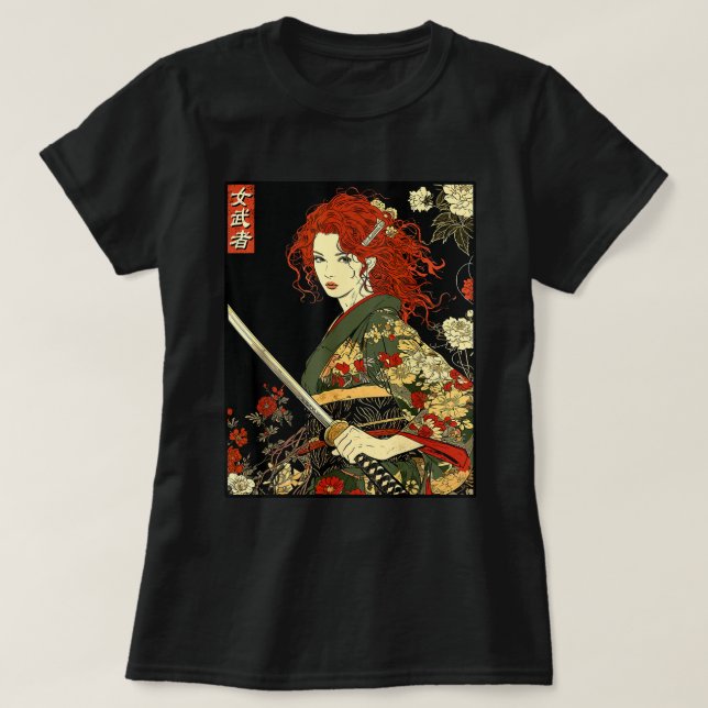 T-shirt Japonaise Samurai Art Irlandaise Femme Avec Épée K (Design devant)