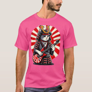 T-shirt Japonaise Samurai Chat Jouer Guitare Électrique Pl