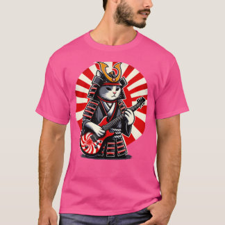 T-shirt Japonaise Samurai Chat Jouer Guitare Électrique Pl