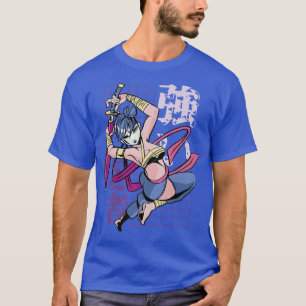 T-shirt Japonaise Samurai Girl et Sakura Vintage (2)