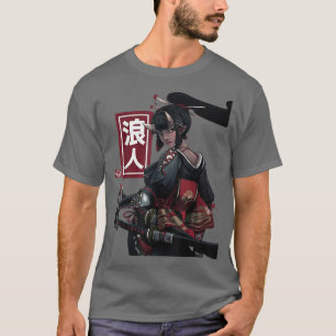 T-shirt Japonaise Samurai Girl et Vintage Sakura Cherry Bl