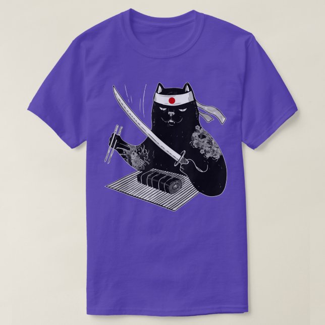 T-shirt Japonaise Samurai Ninja Chat Kawaii Tatouage Homme (Design devant)