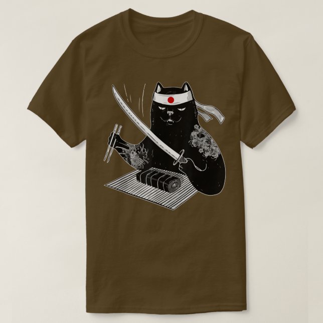 T-shirt Japonaise Samurai Ninja Chat Kawaii Tatouage Homme (Design devant)