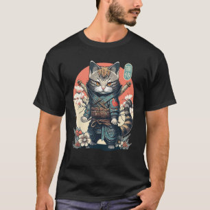 T-shirt Japonaise Samurai tatouage de chat, Ninja femmes d